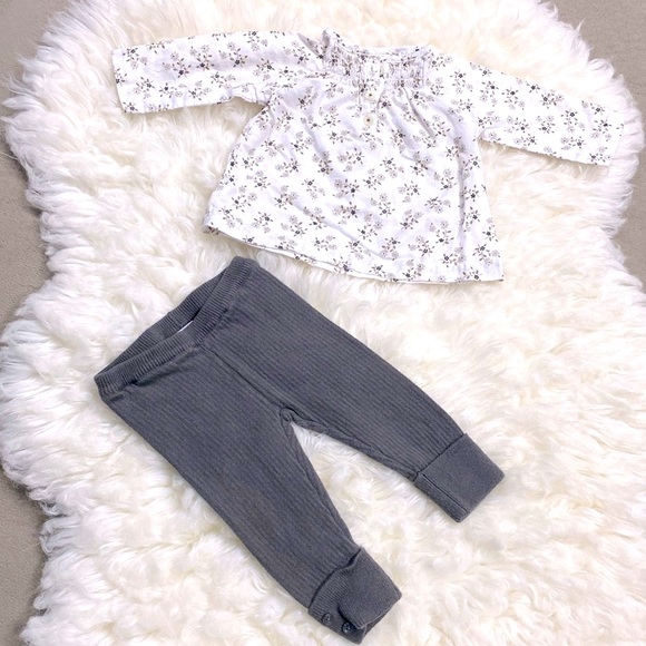 Carter's Baby Girl 100% Cotton Floral White Gray Top & Knit Gray Set Size 3M !! - Picture 1 of 8